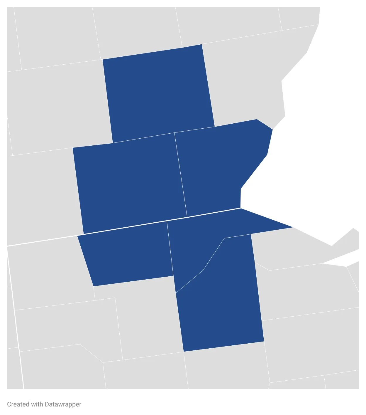 Map of the counties Edgewater serves across northwest Ohio and southeast Michigan, shaded in blue